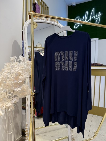 MİU MİU TAŞLI ASİMETRİK TUNİK LACİVERT