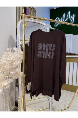 MİU MİU TAŞLI ASİMETRİK TUNİK KAHVE