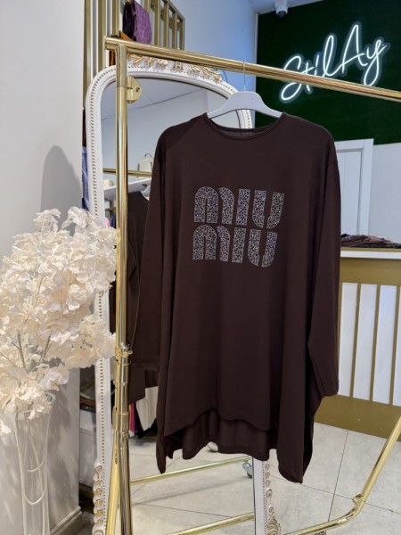 MİU MİU TAŞLI ASİMETRİK TUNİK KAHVE