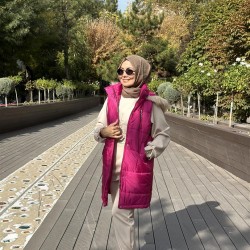 PELUŞ KAPŞON DETAYLI ŞİŞME YELEK FUŞYA