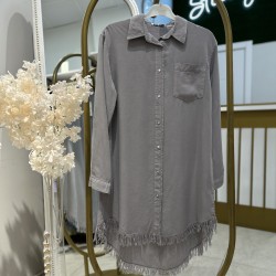 PÜSKÜLLÜ TENSEL GÖMLEK GRİ