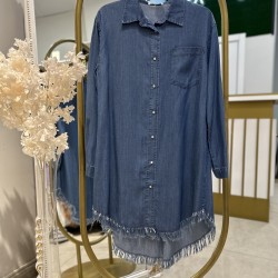 PÜSKÜLLÜ TENSEL GÖMLEK KOT MAVİ