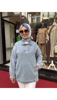 ÇITÇITLI TAŞ DETAYLI KOT TUNİK AÇIK MAVİ