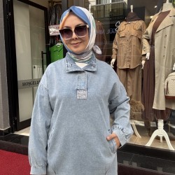 ÇITÇITLI TAŞ DETAYLI KOT TUNİK AÇIK MAVİ