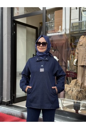 ÇITÇITLI TAŞ DETAYLI KOT TUNİK LACİVERT