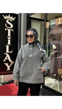 ÇITÇITLI TAŞ DETAYLI KOT TUNİK GRİ