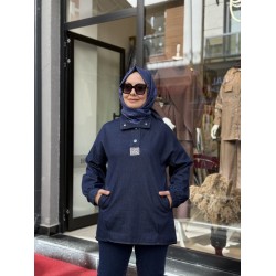 ÇITÇITLI TAŞ DETAYLI KOT TUNİK LACİVERT