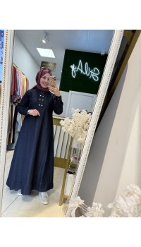 ÖNÜ ÇITÇITLI DENİM ELBİSE KOYU LACİVERT