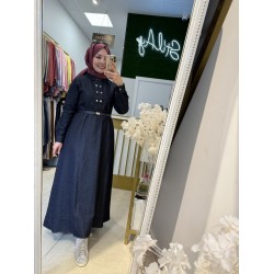 ÖNÜ ÇITÇITLI DENİM ELBİSE KOYU LACİVERT