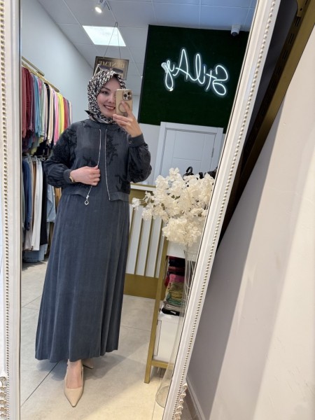 İPEK KUPRA ELBİSE ANTRASİT