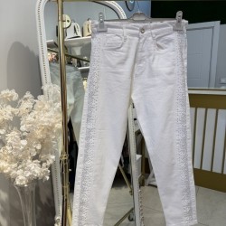 ŞERİT TAŞ DETAYLI KOT PANTOLON BEYAZ 