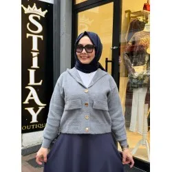 ETEK ÜSTÜ KAPŞONLU ANGORA HIRKA ANTRASİT