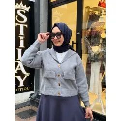 ETEK ÜSTÜ KAPŞONLU ANGORA HIRKA ANTRASİT