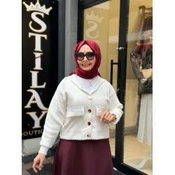 ETEK ÜSTÜ KAPŞONLU ANGORA HIRKA BEYAZ