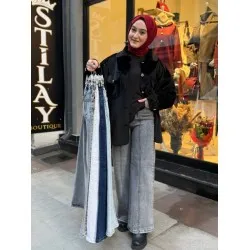 PALAZZO LİKRALI KOT PANTOLON ANTRASİT