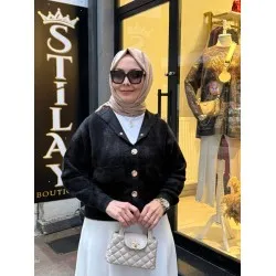 ETEK ÜSTÜ KAPŞONLU ANGORA HIRKA SİYAH