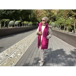 PELUŞ KAPŞON DETAYLI ŞİŞME YELEK FUŞYA